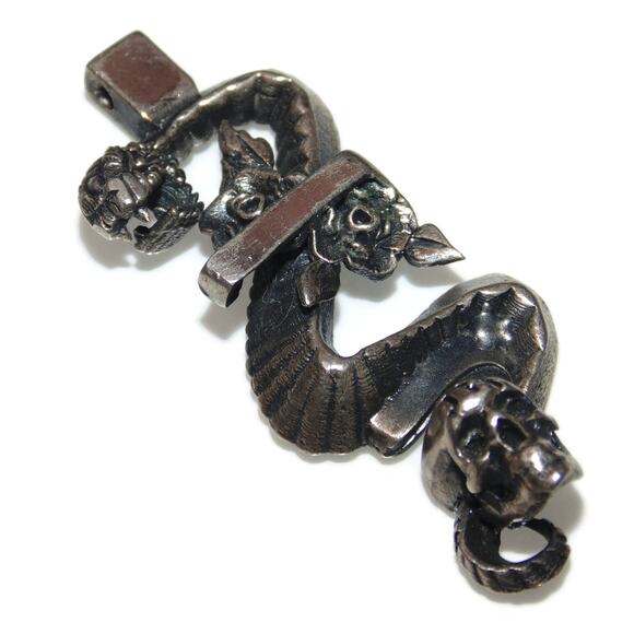 Vintage Sterling Silver Pendant Biker Rocker Large Snake Letter JR Skull Rose - Picture 1 of 7